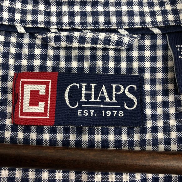 Chaps Men's Size Large Storm Blue White Checkered Long Sleeve Button Down Shirt - Picture 7 of 11